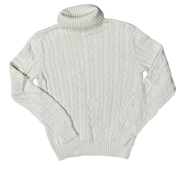 Ralph Lauren Sport Sweater Womens L Cable Knit Turtleneck Pullover Preppy Cream - Picture 3 of 8